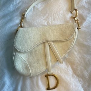 Dior Saddle Oblique Embroidered White Bag